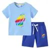 Nova camiseta infantil de verão 2023 comércio exterior roupas infantis ins algodão coreano calça de manga curta infantil conjunto de duas peças