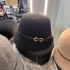 Fivela de Cinto Chapéu de Lã Feminino Outono e Inverno Moda Simples Retrô Elegante Chapéu de Copa Estilo Japonês Estilo Aba Pequena Mostra-Rosto Chapéu de Bacia Pequena