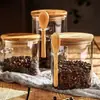 Frasco de almacenamiento con cuchara, sellado y a prueba de roturas, lata de té de alta transparencia, frasco para granos, frasco sellado para granos de café, botella redonda sellada