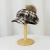Sombrero de Pescador Pico de Pato Versátil Literario Casual para Otoño e Invierno Sombrero de Moda Retro Boina Octogonal de Cuadros Pequeños para Adelgazar la Cara