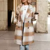Amazon Comercio Exterior 2025 Nuevo Traje Cruzado de Largo Medio Estilo Retro Casual Transfronterizo Cuello de Traje Chaqueta a Cuadros Cepillada