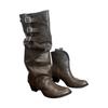 Botas vaqueras de mujer marrones con caña larga fruncida y apilada, punta fina y estilo para pantalón