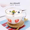 Venta al por mayor del fabricante Phnom Penh Taza de desayuno Ins Vidrio transparente Taza de leche con asa Taza para yogur avena Estilo Ins