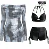 Novo maiô de duas peças 2026 com uma alça só e manga longa para mulheres, apresentando uma saída de praia transparente e shorts modeladores, perfeito para usar na praia, em fontes termais e nas férias.