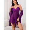 Comercio Exterior Transfronterizo Tallas Grandes Sexy Malla Encaje Camisón Femenino Transparente Bata Conjunto de Pijama