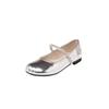 Han Feng Hada Pedrería plata Piel de oveja Mary Jane 2024 Otoño Nuevo Plano Cabeza redonda grande Cuero completo Zapatos individuales