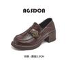 Mocassins Augusden para Mulheres 2026 Novo Verão Estilo Britânico Sapatos de Couro para o Dia a Dia com Saltos Grossos para Combinar com Saias