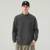 Camiseta de manga larga estilo americano con cuello medio para hombre, corte holgado, nueva 2026 primavera/otoño base de algodón, lana y seda