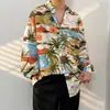 Camisa Floral Retrô Vintage Estilo Hong Kong para Homens e Mulheres Verão Tendência Marca Havaiana Despojada Cool Solta Camisa de Manga Longa Casaco para Casal