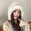 Nuevo gorro de lana tejido con bloques de color para otoño e invierno, estilo coreano, versátil, cálido, adelgazante, protector de orejas, tipo pullover, a prueba de frío para exteriores para mujer