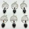 Comercio Exterior Más Vendido Piedra Natural Cristal Ágata Forma de Gota Aleación Árbol del Dinero Árbol de la Vida Colgante Collar Accesorios de Joyería
