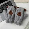 Luvas de Pelúcia de Capivara Fofas para Mulheres no Inverno, Forradas com Lã para Heattech, Podem Ser Penduradas no Pescoço para Ciclismo, Proteção Contra o Frio para Estudantes, Luvas Completas