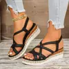 Sandalias de cuña abiertas con tiras cruzadas, suaves y casuales, para mujer; zapato versátil y elegante con banda elástica; disponibles en Europa y EE. UU.