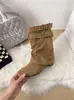 Aumento de altura interior 4 cm~ Botas de caballero Melard Retro, botines para mujer con punta cuadrada, botines de cuero para pierna corta con hebilla de cinturón, estilo mezclilla