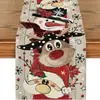 Caminho de Mesa de Natal Festa na Cozinha Mesa de Jantar Guirlanda de Árvore de Natal Boneco de Neve Sinos Rena Papai Noel Decoração de Caminho de Mesa de Natal