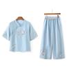 Roupas de Verão para Mulheres de Meia-Idade e Idosas Tops Estilo Chinês 2025 Novo Estilo Estilo Estrangeiro Roupas de Mãe Cardigan de Verão Conjunto de Duas Peças