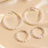 Pendientes Redondos Geométricos con Perlas Artificiales Estilo Europeo y Americano con un Toque de Lujo, Únicos, Elegantes, Sencillos y de Moda