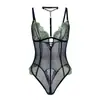 Renda fina de bordado de alta qualidade, transparente, lingerie sexy, com alça no pescoço removível, strass, body sem entrepernas para mulheres 71220