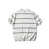 Yidao Vintage 2026 Verão Nova Camiseta Masculina Casual de Malha com Listras Retrô, Gola Redonda Elástica, Estilo Old Money