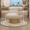 Silla de Pastel Color Crema Estilo Francés, Silla Sofá Individual de Lana de Cordero de Moda para Balcón Sala de Estar, Silla Moderna Minimalista de Madera Maciza