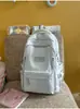 Gris claro con acentos en rosa suave, discreta y duradera, mochila estilo coreano para chicas de secundaria y preparatoria