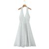 Casa Mismo Estilo Francés Retro Elegante Sexy Cuello en V Profundo Lunares Cintura Halter Espalda Descubierta Vestido de Verano Vestido de Mujer