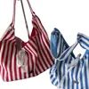 Bolsa de Lona de Grande Capacidade para Mulheres 2026 Novo Estilo Listrada com Letras Bolsa de Ombro/Axila para o Dia a Dia Bolsa Tote Dupla Face