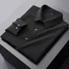 Camisa de Vestir de Manga Larga para Hombre con Jacquard de Espiga de Alto Recuento y Alta Densidad, Sin Planchar, Bordada, Primavera 2025, Ligera y Madura