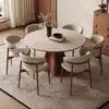 Mesa de Comedor Extensible de Alta Gama y Sillas para Apartamento Pequeño Minimalista Moderno Comedor del Hogar Mesa de Comedor Cuadrada y Redonda de Doble Uso en Pizarra de Roca Vintage Francés