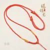 Cordão de Colar com Nó de Transferência Tecido com Fio de Ouro Artesanal Pingente de Jade Fivela de Segurança de Cera de Abelha de Jade Ajustável Flor de Pessegueiro