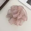 Coletero Brillante de Organza Estilo Coreano de Lujo Ligero con Pedrería, Aspecto de Alta Gama, Lazo para el Cabello de Capullo de Flor y Elaborada Banda para Recoger la Cola de Caballo