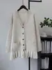 Nueva colección otoño/invierno 2026: Vestido cárdigan de punto de longitud media, con cuentas y volantes, un elegante vestido abrigo de suéter para mujer