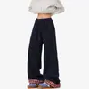 Calça de Algodão Grossa Quente Casual Estilo Americano com Forro de Fleece para Homens, Marca Tendência de Inverno Solta Reta com Punho Calça de Moletom Esportiva Xadrez