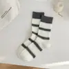Meias de Renda Brancas para Mulheres, Meias de Cano Médio para Primavera e Verão, Bordado de Desenho Animado da Moda, Meias Finas e Largas Respiráveis de Verão Estilo Japonês