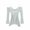 Estilo Coreano Pura Pasión Adelgazante Versátil Tencel Delgado Ligeramente Transparente Top Sexy Espalda Abierta Diseño Entallado a la Cintura Elegante Camiseta Hot Girl