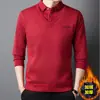 Suéter de felpa grueso con solapa, estilo dos piezas falsas, para otoño e invierno, para hombre, casual y cálido, adecuado para padres de mediana edad, camiseta base de punto