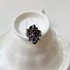 Anillo de Plata de Ley S925 Estilo Étnico Vintage Flor de Peonía Azul Esmaltada para Mujer, Joyería Versátil de Lujo Ligero de Nicho