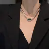 Estilo legal ~ colar de gemas pretas de camada dupla corrente de clavícula simples nicho ins mesmo da celebridade da internet estilo coreano colar de alto senso