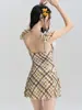 Traje de Baño Retro para Mujer, Una Pieza Estilo Falda, Como de Hada, Oculta el Vientre, Adelgazante, Cuadros Sexy, Estilo Ins Coreano, Ropa de Baño para Aguas Termales