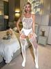Lingerie sexy com suspensório e abertura entre as pernas, meias transparentes, meia-calça de peça única, rede de pesca vazada para mulheres g076