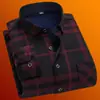 Nova camisa xadrez de fleece dupla face quente, 100% fibra de poliéster, forrada com fleece e espessada para o inverno, camisa masculina para meia-idade e idosos