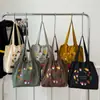 Bolsa de Mano Retro Estilo Bosque Bordado de Hongos Nylon Gran Capacidad Bolsa de Hombro con Cordón Estudiante Viaje Diario