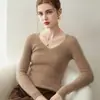 Suéter de cachemir 100% puro, suave y delicado, para mujer, cuello en V sin costuras, acanalado, corte ajustado, tejido base, prenda interior de moda