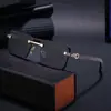 [Personalizados] Gafas de Sol de Moda sin Montura con Corte Diamante para Hombre, Patillas con Imitación de Veta de Madera, Gafas de Sol para Hombre, Sombras