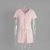 Conjunto de pijama curto com cordão transfronteiriço de manga curta, novo pijama jacquard europeu e americano de verão 2025, roupa de casa para mulheres de comércio exterior