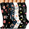 6 Pares de Calcetines de Compresión Florales, Calcetines Absorbentes de Sudor para Correr al Aire Libre, Calcetines de Compresión de Otoño para Mujer, Calcetines Deportivos para Pantorrilla
