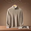 Suéter de cashmere 100% puro para homens, com zíper parcial, gola alta, para outono e inverno, cor cinza, malha business casual, leve e luxuoso