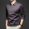 Camisa de Manga Larga con Cuello para Hombre, Seda, Primavera Otoño, Nueva, Casual de Negocios, Transpirable, Camisa Polo, Camiseta para Hombre