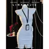 Vestido ajustado sin mangas con cuello halter, puramente seductor y sexy; uniforme coqueto de secretaria; lencería erótica; vestido ajustado de sirvienta