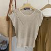 Moda Feminina Nova Estilo Europeu Outono e Primavera Malha Gelo Seda Vazada Top Estação Europeia Camisa Sem Mangas de Verão
